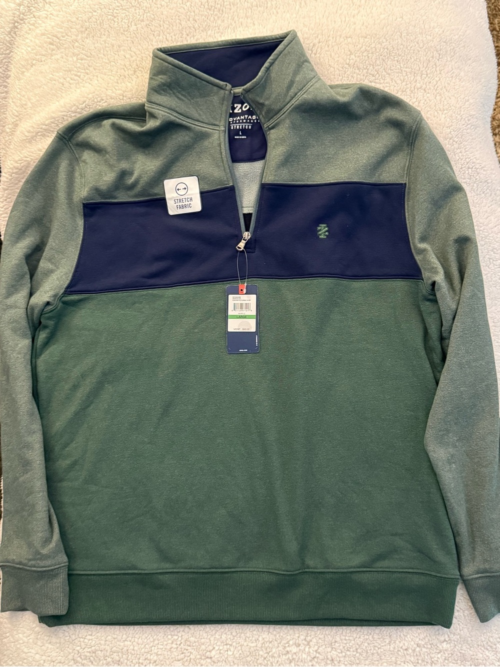 NWT IZOD Advantage Performance Stretch 1/4 Zip Pullover Large Golf Casual